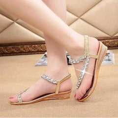 Rhinestone wedge heel slip resistant toe sandals