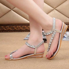 Rhinestone wedge heel slip resistant toe sandals