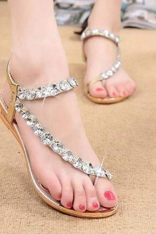 Rhinestone wedge heel slip resistant toe sandals
