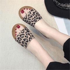 Mode runda huvud leopard platta tofflor 