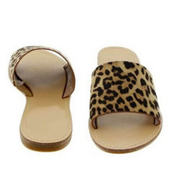 Mode runda huvud leopard platta tofflor 