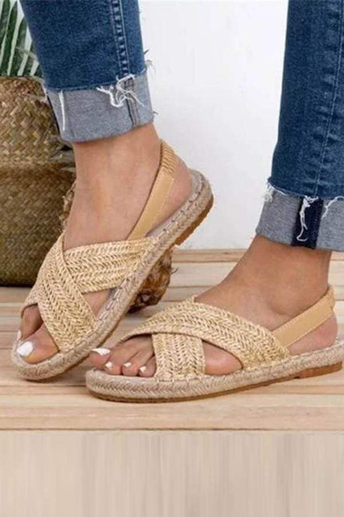 Mode vintage halm platta sandaler 