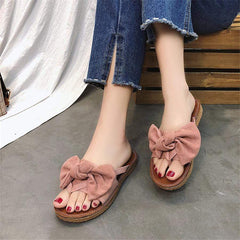 Bow-Toe Flat-Bottomed Slippers