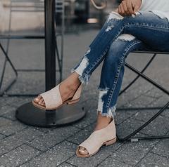 Women Leather   Flat Heel Patchwork Sandals