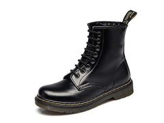 Platta lågklackade brittiska Martin-stövlar i röret Par Korta stövlar i läder 