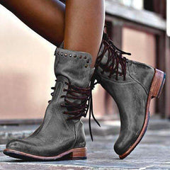 Fashion Rivet Low Square Heel Chivalry Boots