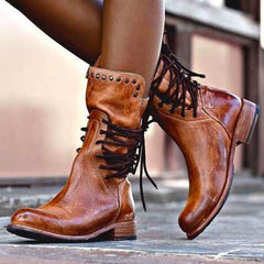 Fashion Rivet Low Square Heel Chivalry Boots