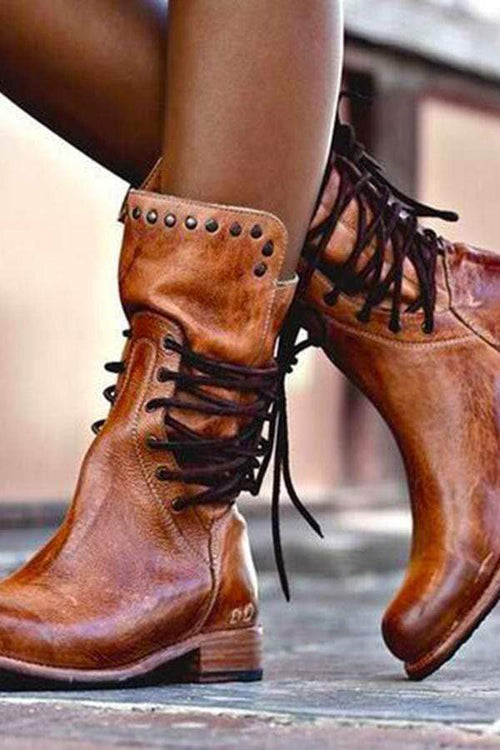 Fashion Rivet Low Square Heel Chivalry Boots
