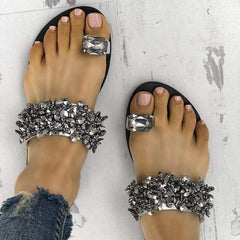 Flip-flop rhinestone sequined flat slippers