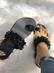 Flip-flop rhinestone sequined flat slippers