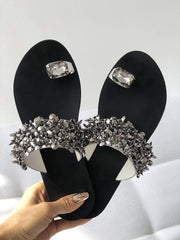 Flip-flop rhinestone sequined flat slippers