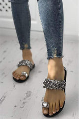Flip-flop rhinestone sequined flat slippers