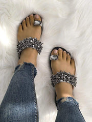 Flip-flop rhinestone sequined flat slippers