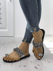 Flip-flop rhinestone sequined flat slippers
