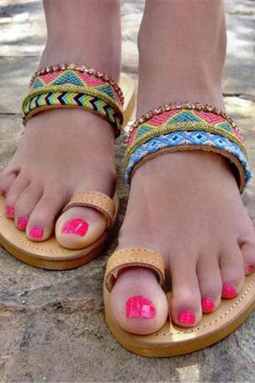 Fashion Vintage Color Boho Ethnic Flat Slippers