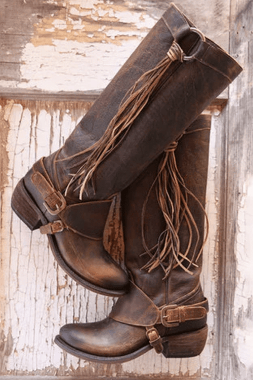 Vintage stil kvinnor med snörning tofsar Mid-Calf Boots