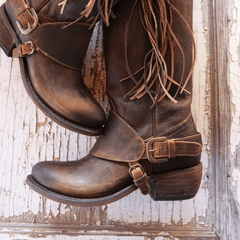 Vintage stil kvinnor med snörning tofsar Mid-Calf Boots