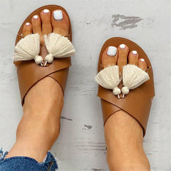 Fashion Fringe Decorated Antiskid Flat Bottom Slippers