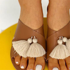 Fashion Fringe Decorated Antiskid Flat Bottom Slippers
