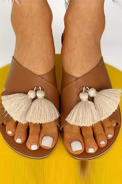 Fashion Fringe Decorated Antiskid Flat Bottom Slippers