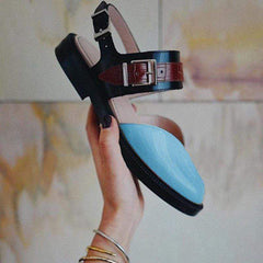 Fashion Blue Patchwork Buckle Flat Sanda