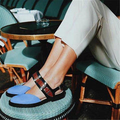 Fashion Blue Patchwork Buckle Flat Sanda