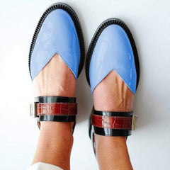 Fashion Blue Patchwork Buckle Flat Sanda