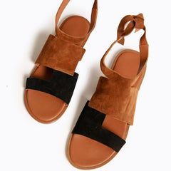 Deep Khaki Hollow-Out Flat Heel Daily Suede Flat Sandal