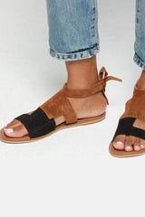 Deep Khaki Hollow-Out Flat Heel Daily Suede Flat Sandal