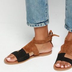 Deep Khaki Hollow-Out Flat Heel Daily Suede Flat Sandal