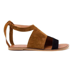 Deep Khaki Hollow-Out Flat Heel Daily Suede Flat Sandal