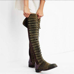 Kvinnor Rund Toe Nubuck Sida Zipper Patchwork Knästövlar 