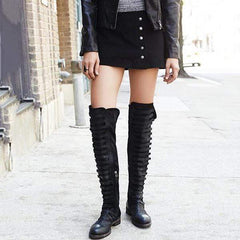 Kvinnor Rund Toe Nubuck Sida Zipper Patchwork Knästövlar 