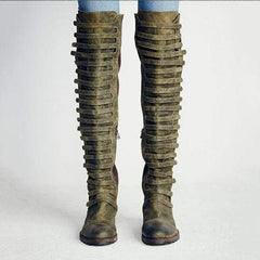 Kvinnor Rund Toe Nubuck Sida Zipper Patchwork Knästövlar 