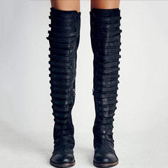 Kvinnor Rund Toe Nubuck Sida Zipper Patchwork Knästövlar 