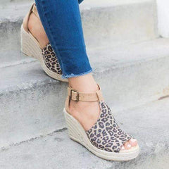 Fashion versatile leopard wedge sandals