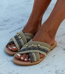Summer Faux Jewels Decorated Bohemia Style  Flat Sandal